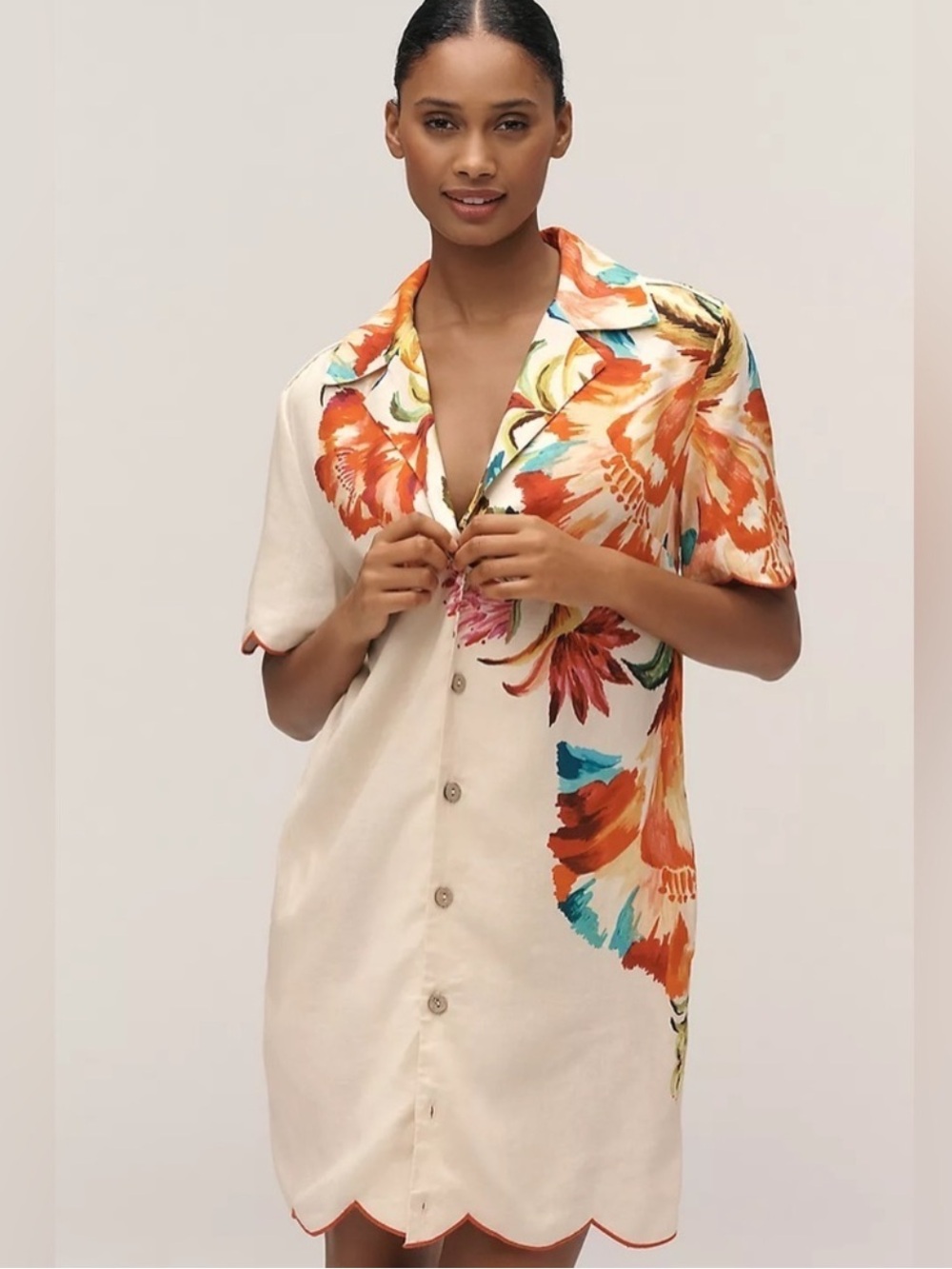 FARM Rio Cream Mini Dress with Orange, Red & Teal Floral Print